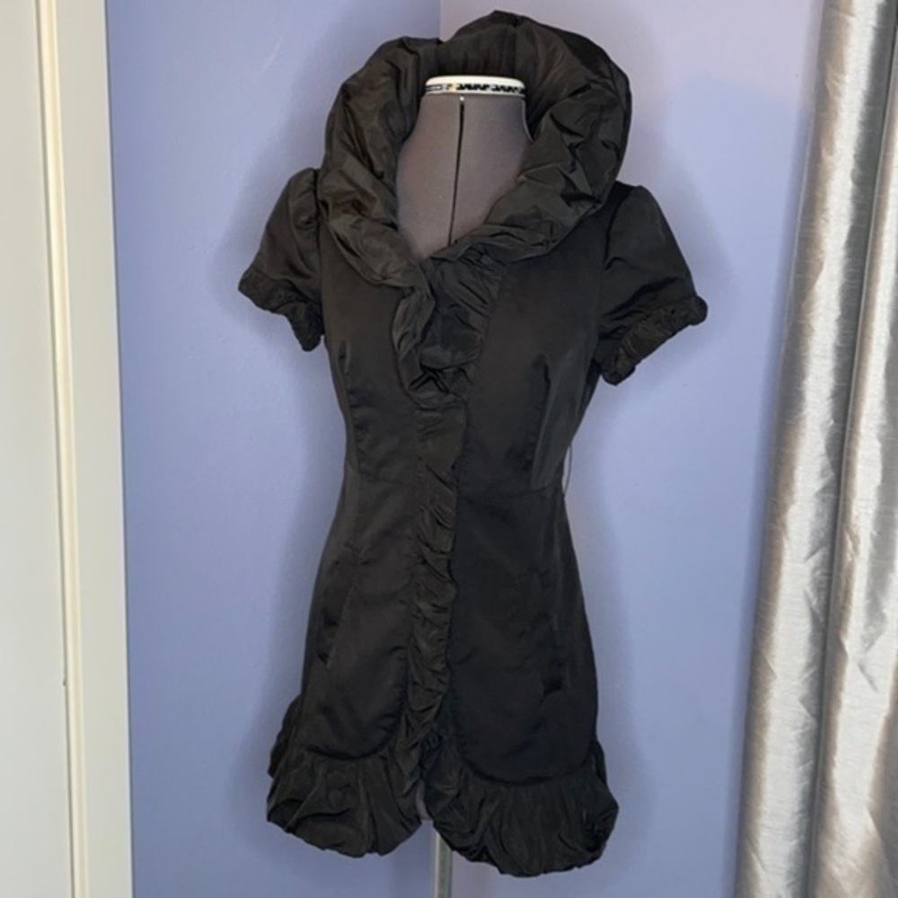 bebe dress black ruffle coat dress short extra small